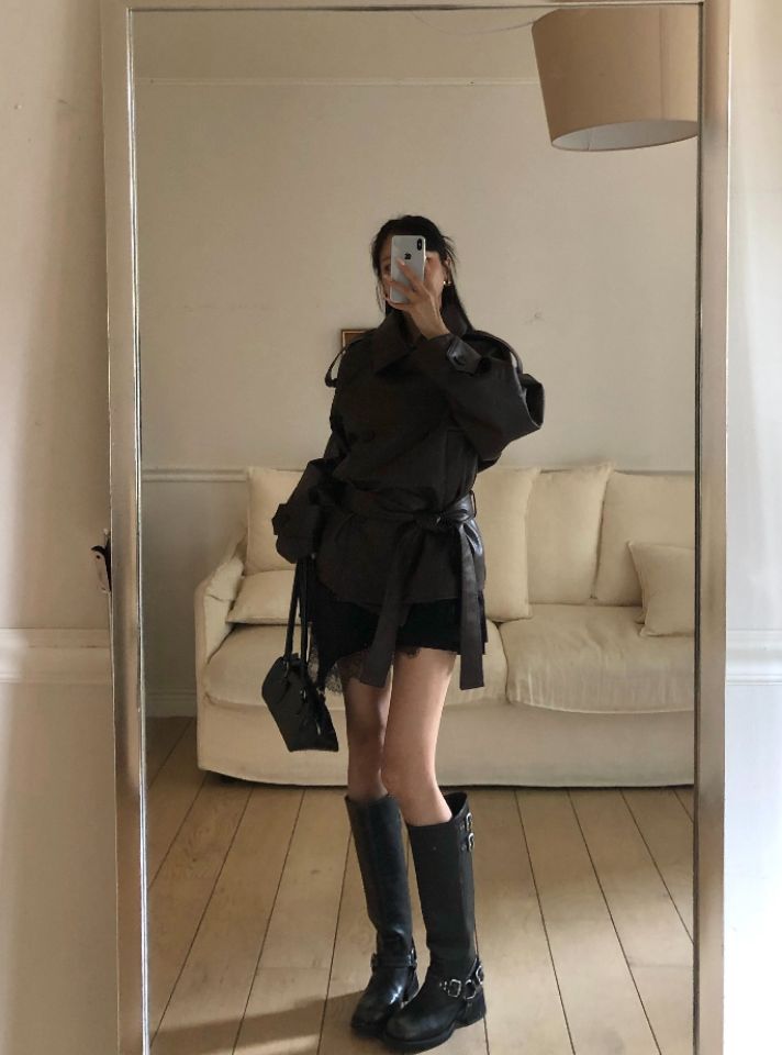 mars韓國代購女裝新款休閑人氣真品熱賣時尚推薦皮衣含腰帶mars皮衣