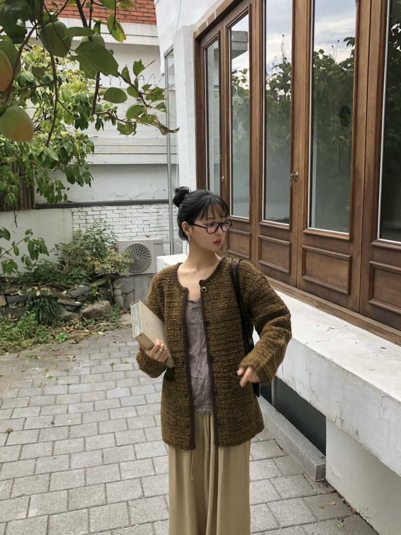 OUPPT韓國直郵女裝新款熱賣時尚休閑針織衫不含內搭粗花呢OUPPT針織衫