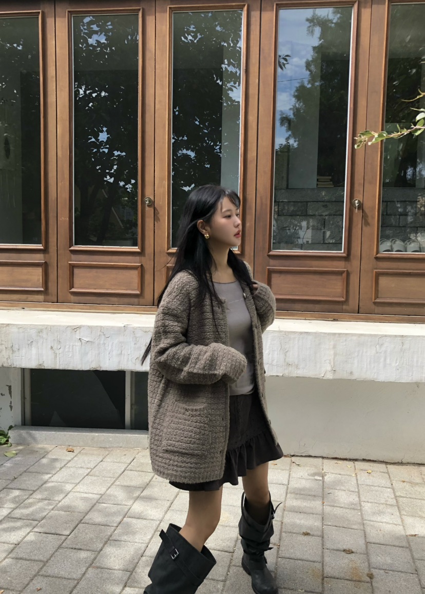 OUPPT韓國直郵女裝新款熱賣時尚休閑針織衫不含內搭粗花呢OUPPT針織衫