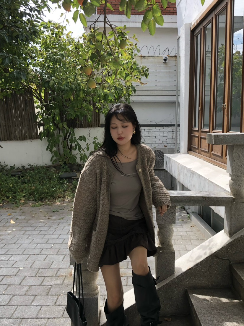 OUPPT韓國直郵女裝新款熱賣時尚休閑針織衫不含內搭粗花呢OUPPT針織衫圖色4