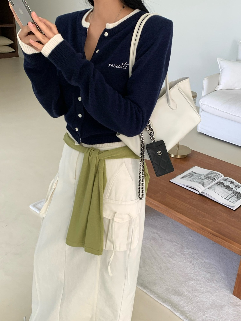 REVE CITE-L東大門代購女裝新品推薦休閑針織衫撞色開衫REVE CITE-L針織衫