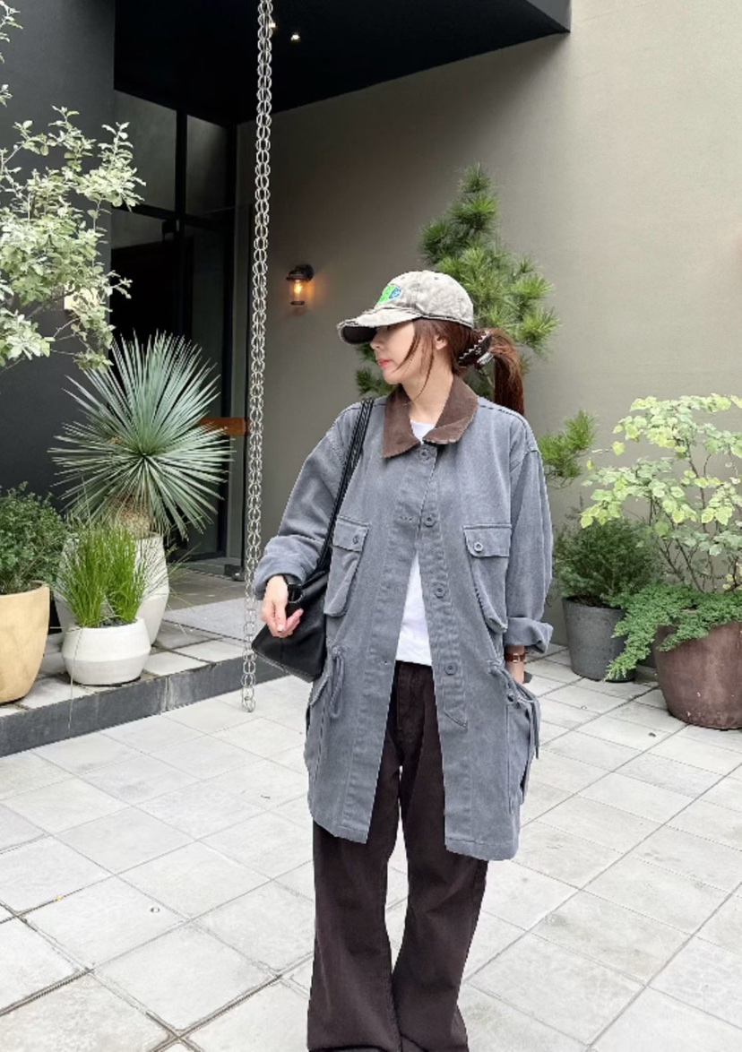 BINUS東大門直郵女士新品休閑熱賣時尚人氣推薦長款風衣口袋BINUS長款風衣