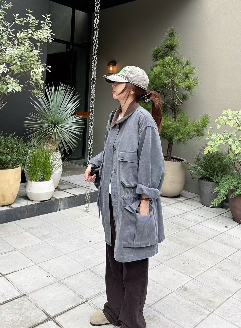 BINUS東大門直郵女士新品休閑熱賣時尚人氣推薦長款風衣口袋BINUS長款風衣