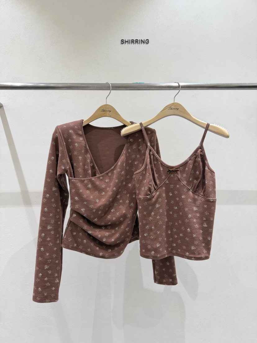 SHIRRING韓國直郵女裝新品時尚推薦熱賣吊帶背心花朵無袖SHIRRING吊帶/背心