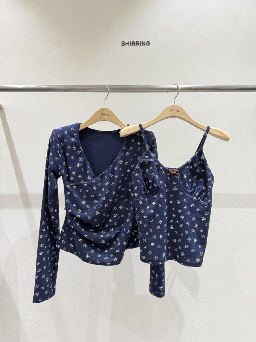 SHIRRING韓國直郵女裝新品時尚推薦熱賣吊帶背心花朵無袖SHIRRING吊帶/背心