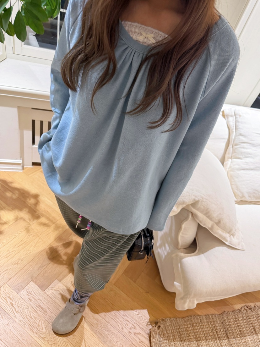 BOUTIQUE-L韓國直郵女士新款熱賣時尚推薦長袖T恤蕾絲褶皺BOUTIQUE-L長袖T恤