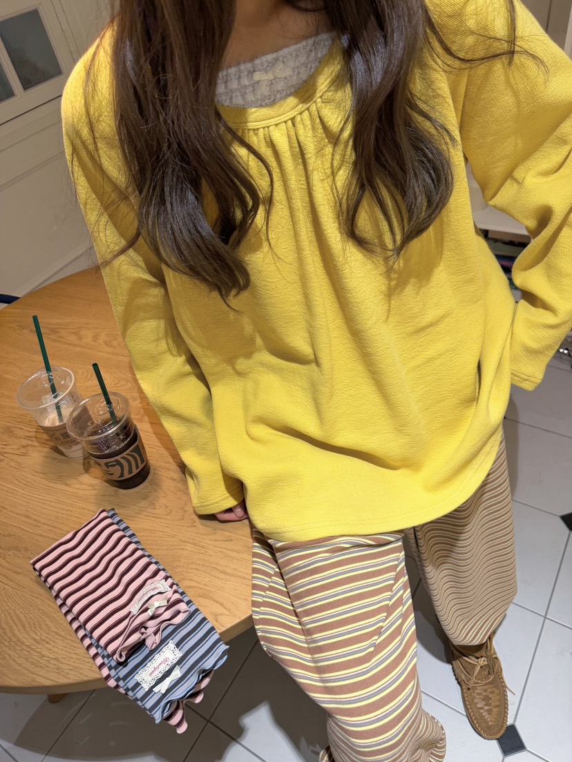 BOUTIQUE-L韓國直郵女士新款熱賣時尚推薦長袖T恤蕾絲褶皺BOUTIQUE-L長袖T恤