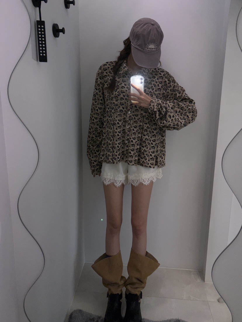 OKIE韓國直郵女裝新品時尚人氣休閑推薦真品襯衫蕾絲衫豹紋OKIE襯衫/蕾絲衫