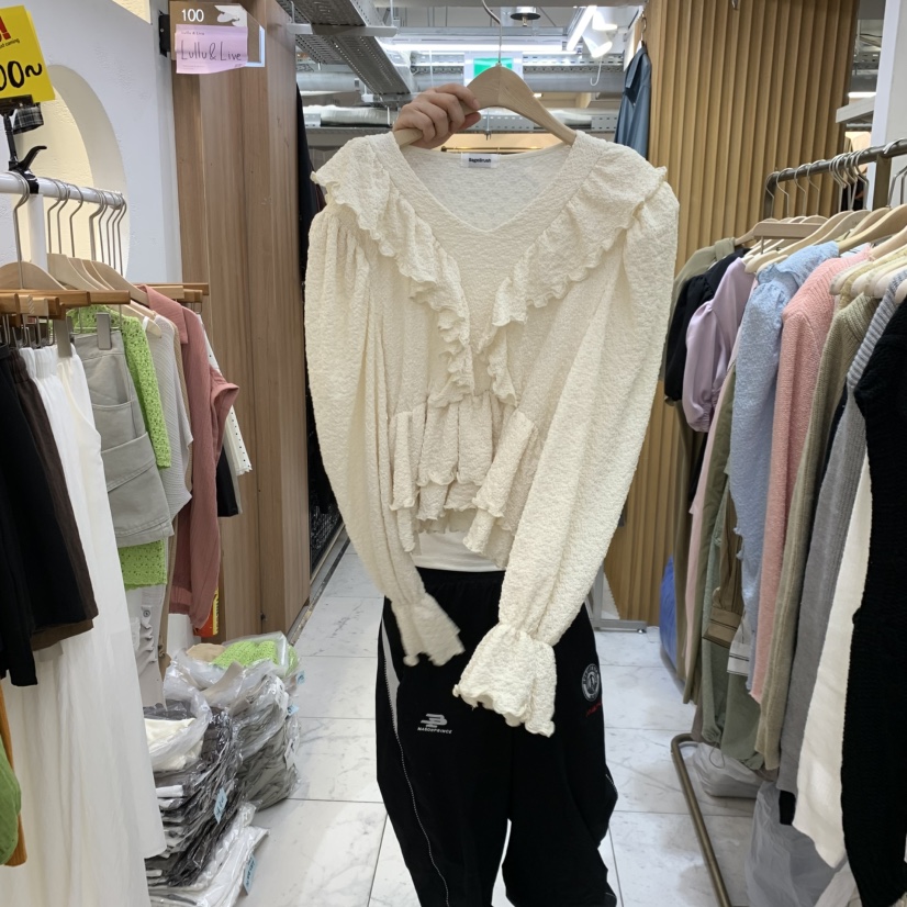 空東大門實拍女裝新品熱賣人氣真品時尚襯衫蕾絲衫荷葉邊Sagebrush襯衫/蕾絲衫圖色2