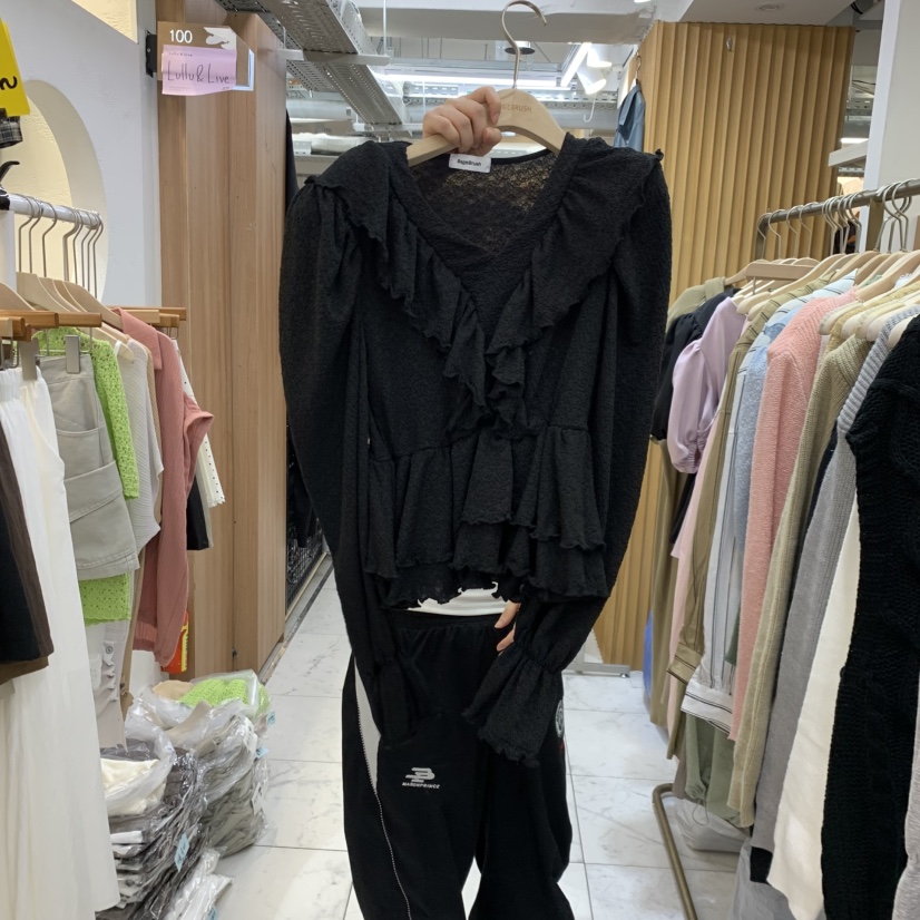 空東大門實拍女裝新品熱賣人氣真品時尚襯衫蕾絲衫荷葉邊Sagebrush襯衫/蕾絲衫圖色3