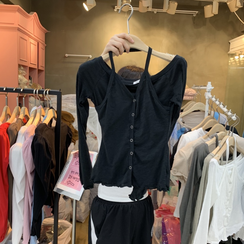空東大門實拍女士新品休閑時尚人氣推薦熱賣長袖T恤假兩件Sagebrush長袖T恤圖色4