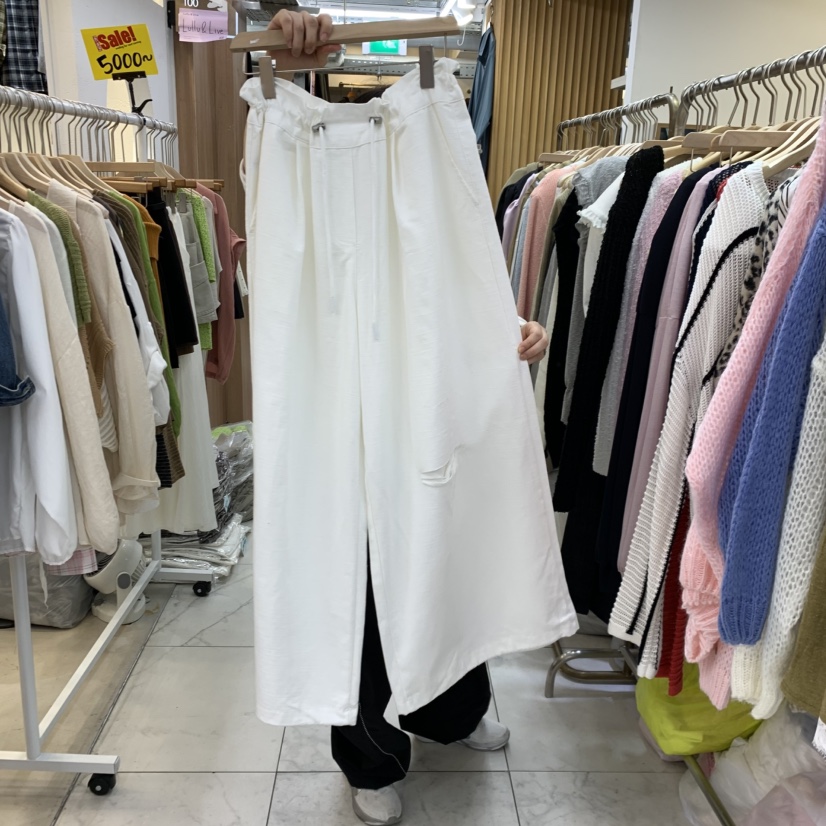 空東大門實拍女士新品休閑真品推薦時尚熱賣人氣休閑褲破洞Sagebrush休閑褲圖色1