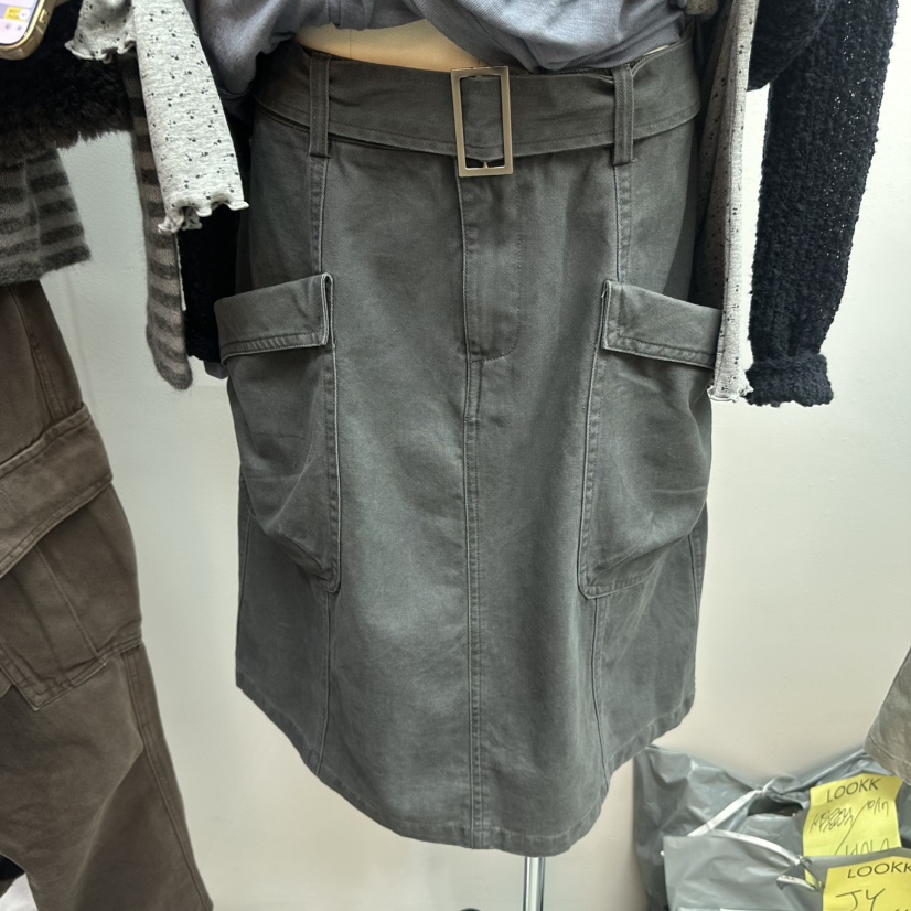 LOOKK/MIMME韓國直郵女裝新品休閑半身裙中短裙含腰帶口袋LOOKK/MIMME半身裙/中短裙圖色1墨色