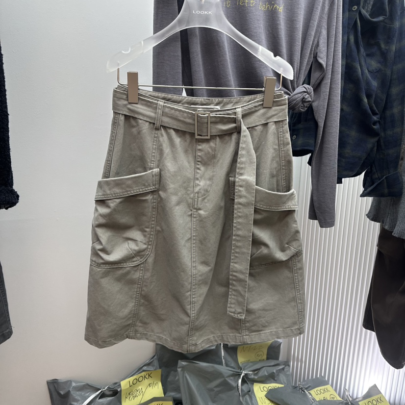 LOOKK/MIMME韓國直郵女裝新品休閑半身裙中短裙含腰帶口袋LOOKK/MIMME半身裙/中短裙圖色4米色