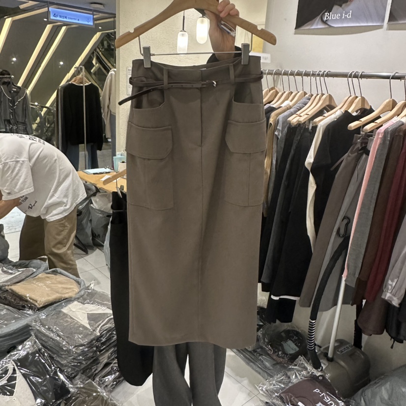 BLUEI-D/N SHARP東大門代購女裝新款休閑長裙不含腰帶Blue i-d/N SHARP長裙圖色1卡其棕色