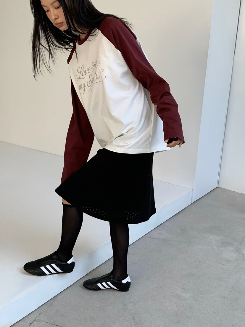 LOVEMYSANTA韓國代購女裝新款推薦時尚長袖T恤插肩袖撞色LOVEMYSANTA長袖T恤