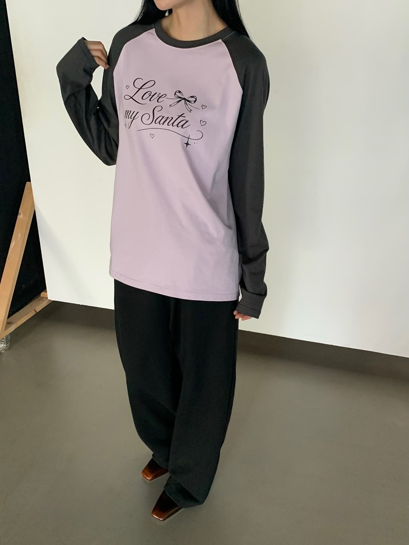 LOVEMYSANTA韓國代購女裝新款推薦時尚長袖T恤插肩袖撞色LOVEMYSANTA長袖T恤圖色1