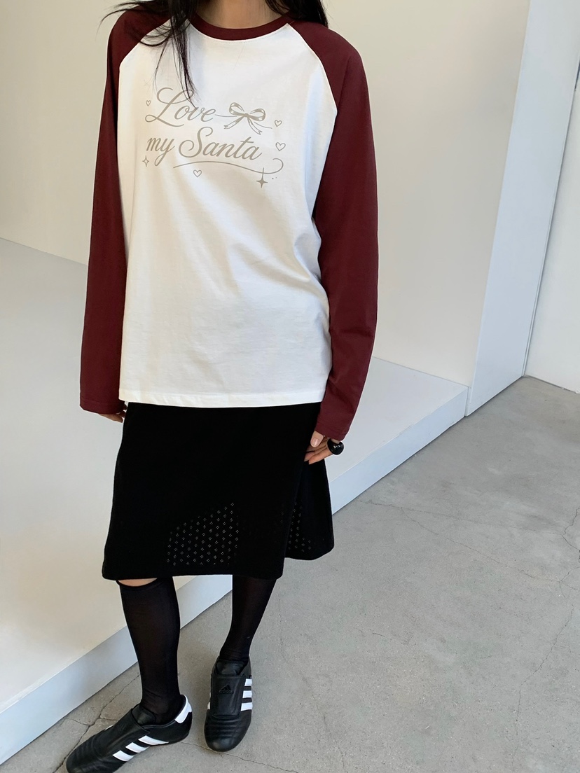 LOVEMYSANTA韓國代購女裝新款推薦時尚長袖T恤插肩袖撞色LOVEMYSANTA長袖T恤圖色2