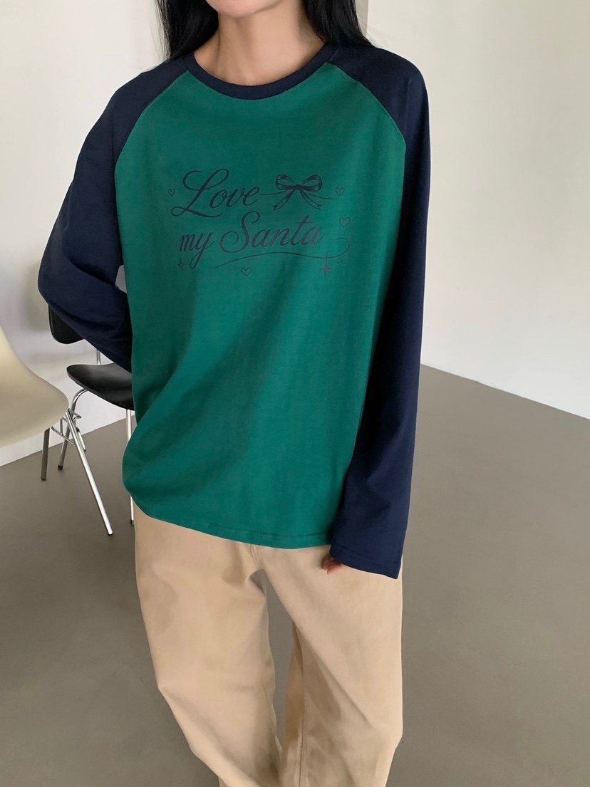 LOVEMYSANTA韓國代購女裝新款推薦時尚長袖T恤插肩袖撞色LOVEMYSANTA長袖T恤圖色3