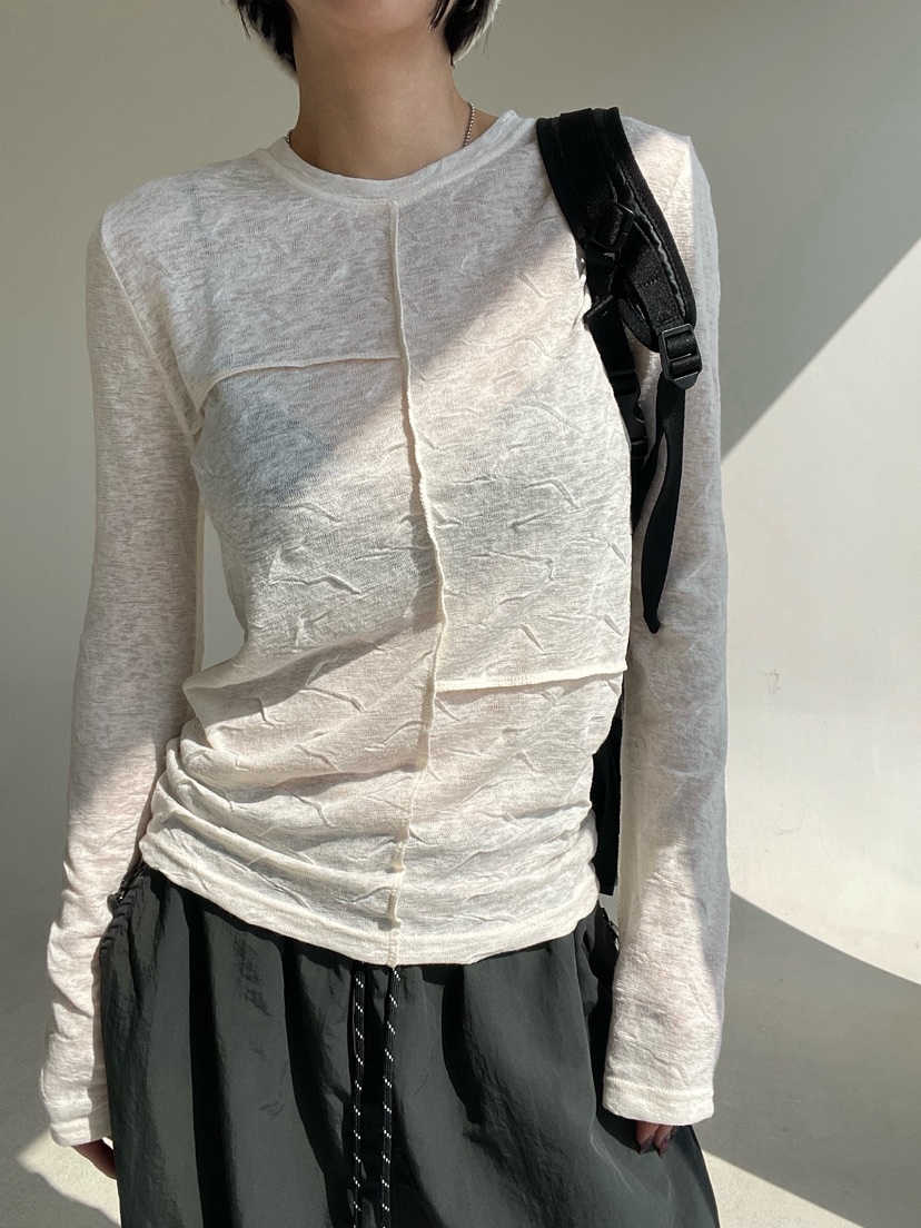 REIZ東大門實拍女裝新品推薦休閑真品時尚熱賣長袖T恤褶皺REIZ長袖T恤