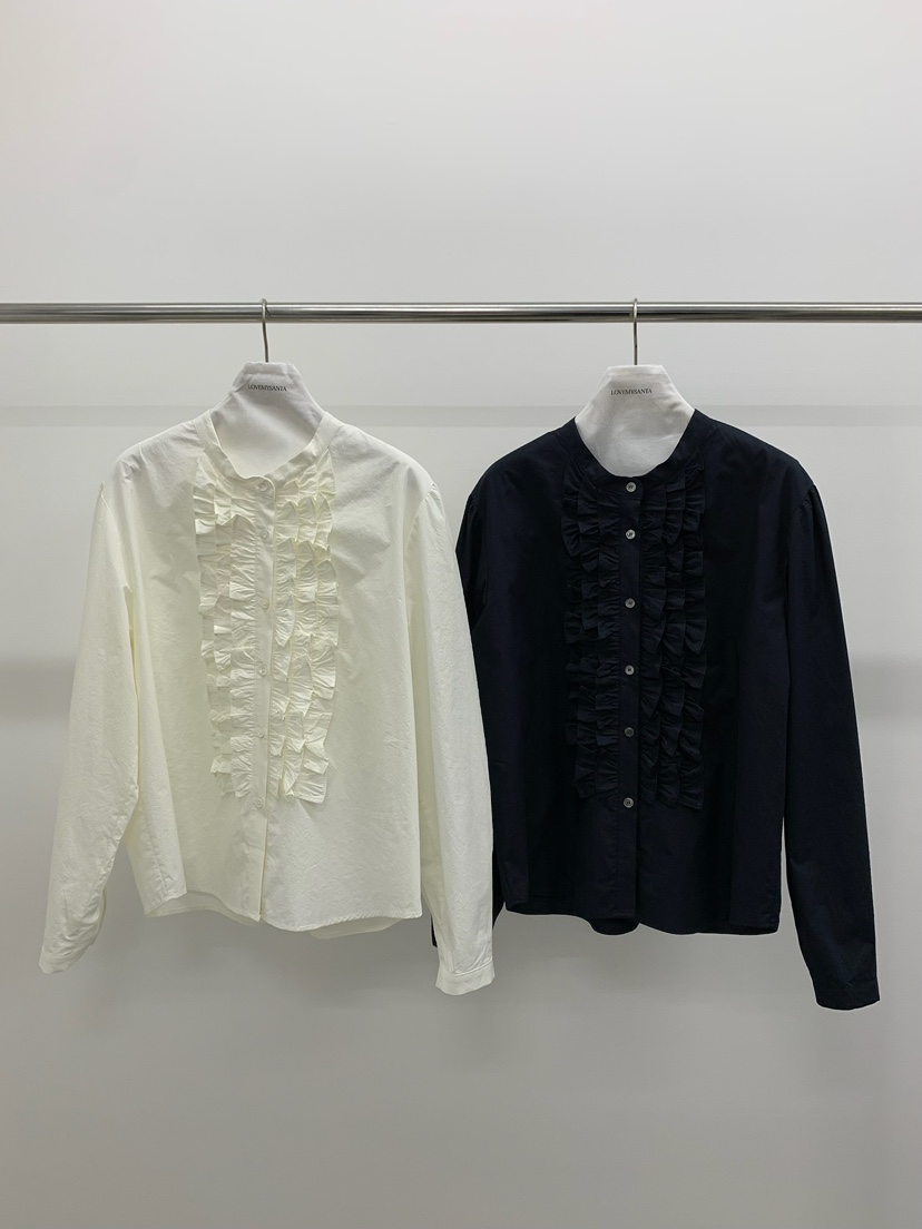 LOVEMYSANTA韓國代購女士新品熱賣真品時尚襯衫蕾絲衫褶邊LOVEMYSANTA襯衫/蕾絲衫