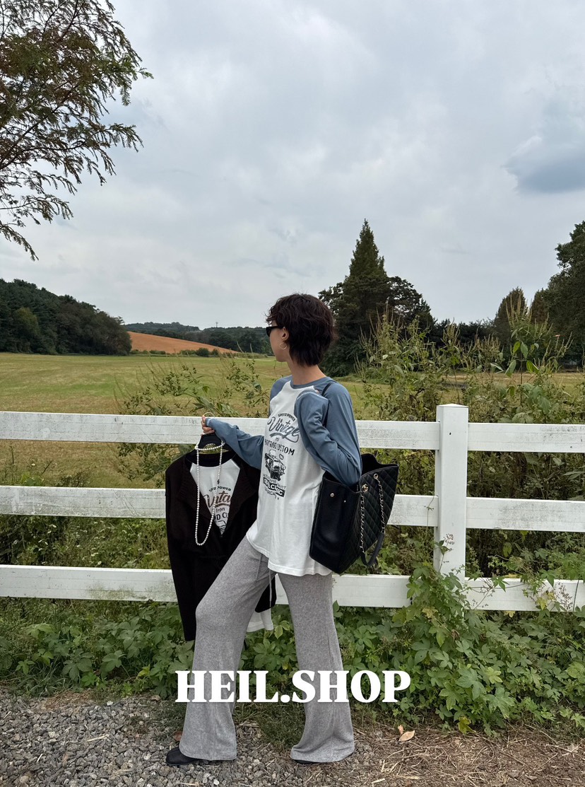 HEIL東大門代購女裝新款休閑時尚真品熱賣長袖T恤插肩袖復古HEIL長袖T恤