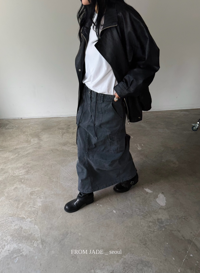 JADEMARKET韓國直郵女士新款推薦時尚休閑長裙不含腰帶口袋JADE MARKET/JADE SEOUL長裙