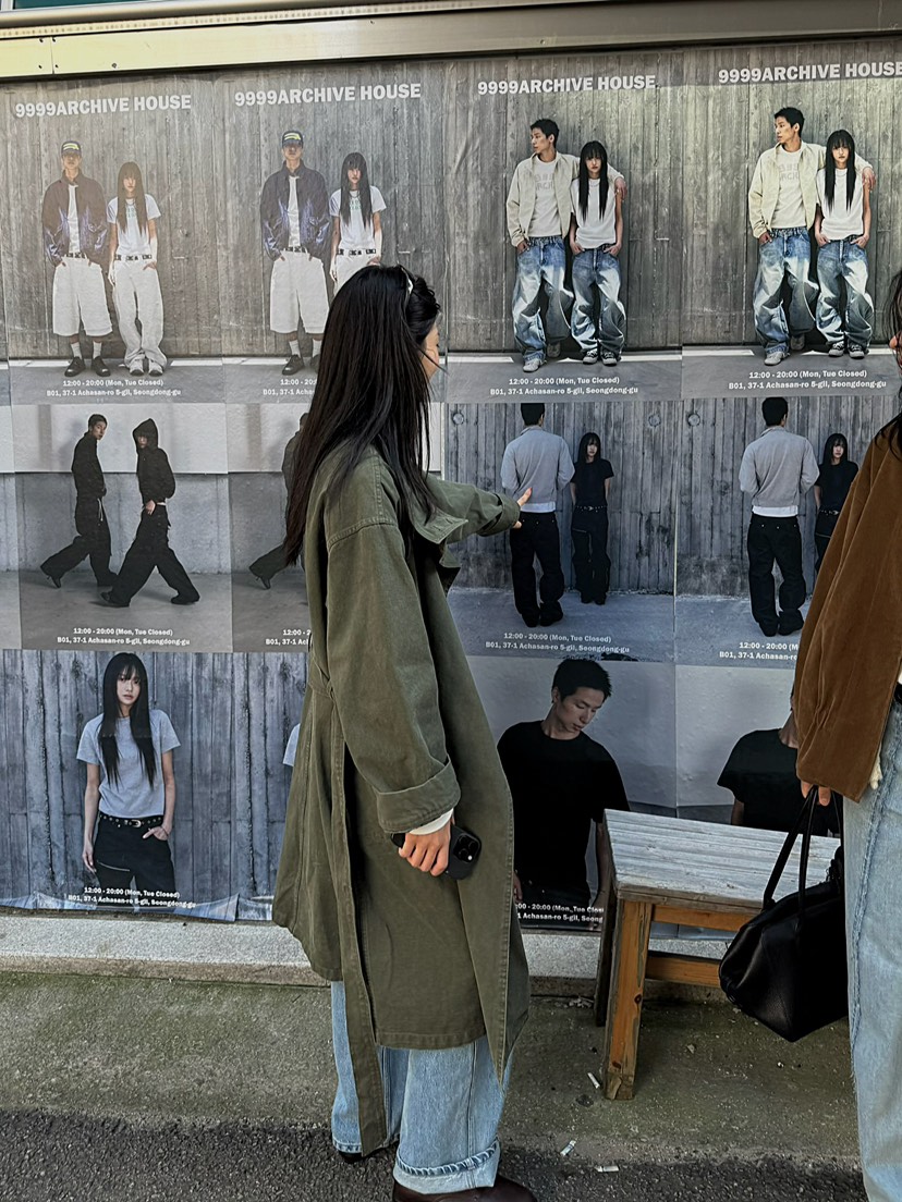 JADEMARKET東大門實拍女士新品休閑熱賣長款風衣含腰帶水洗JADE MARKET/JADE SEOUL長款風衣