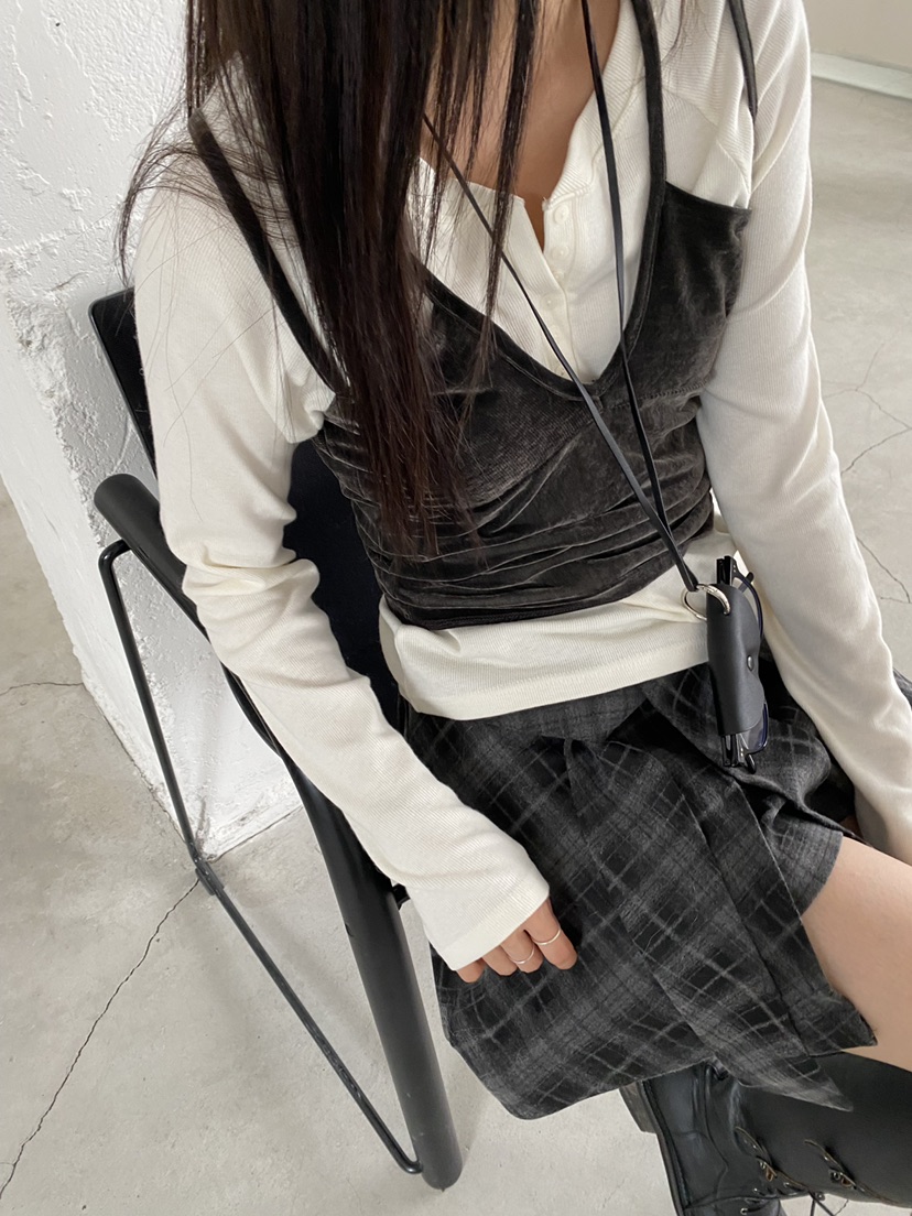 Verbena韓國代購女裝新款推薦休閑時尚熱賣長袖T恤插肩紐扣Verbena長袖T恤