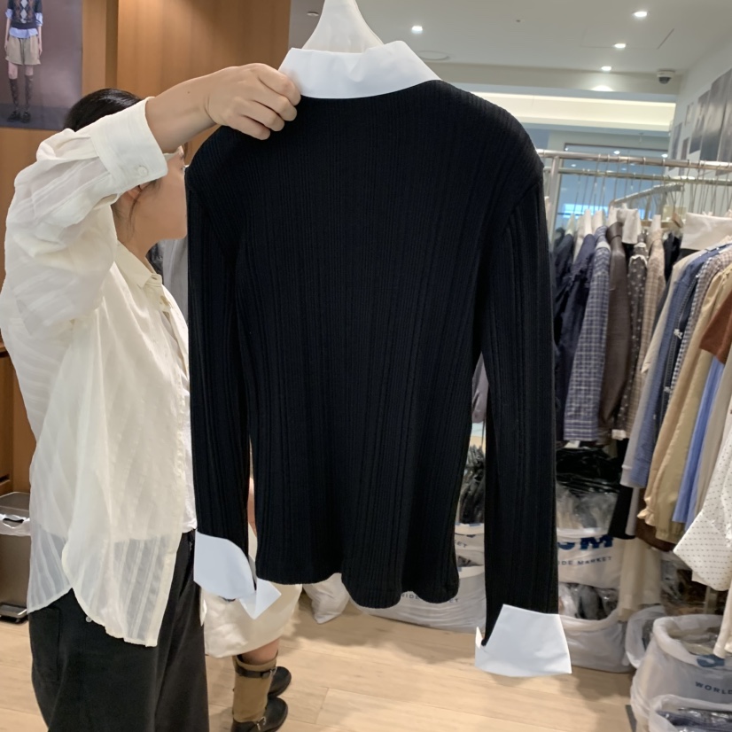FLAT OGI東大門直郵女士新品熱賣真品休閑推薦針織衫假兩件FLat OGI針織衫