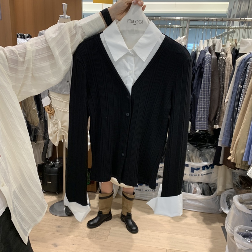 FLAT OGI東大門直郵女士新品熱賣真品休閑推薦針織衫假兩件FLat OGI針織衫圖色2