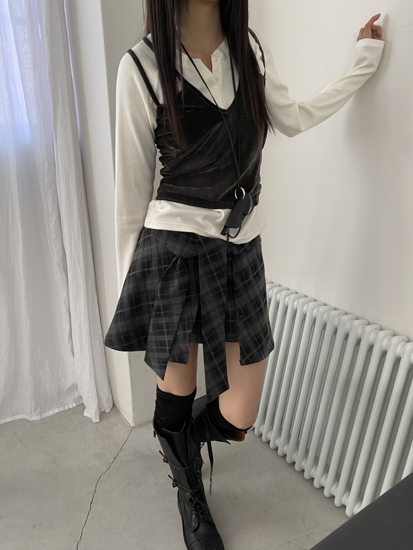 Verbena韓國代購女士新款人氣推薦真品時尚熱賣休閑裙褲格子Verbena裙褲