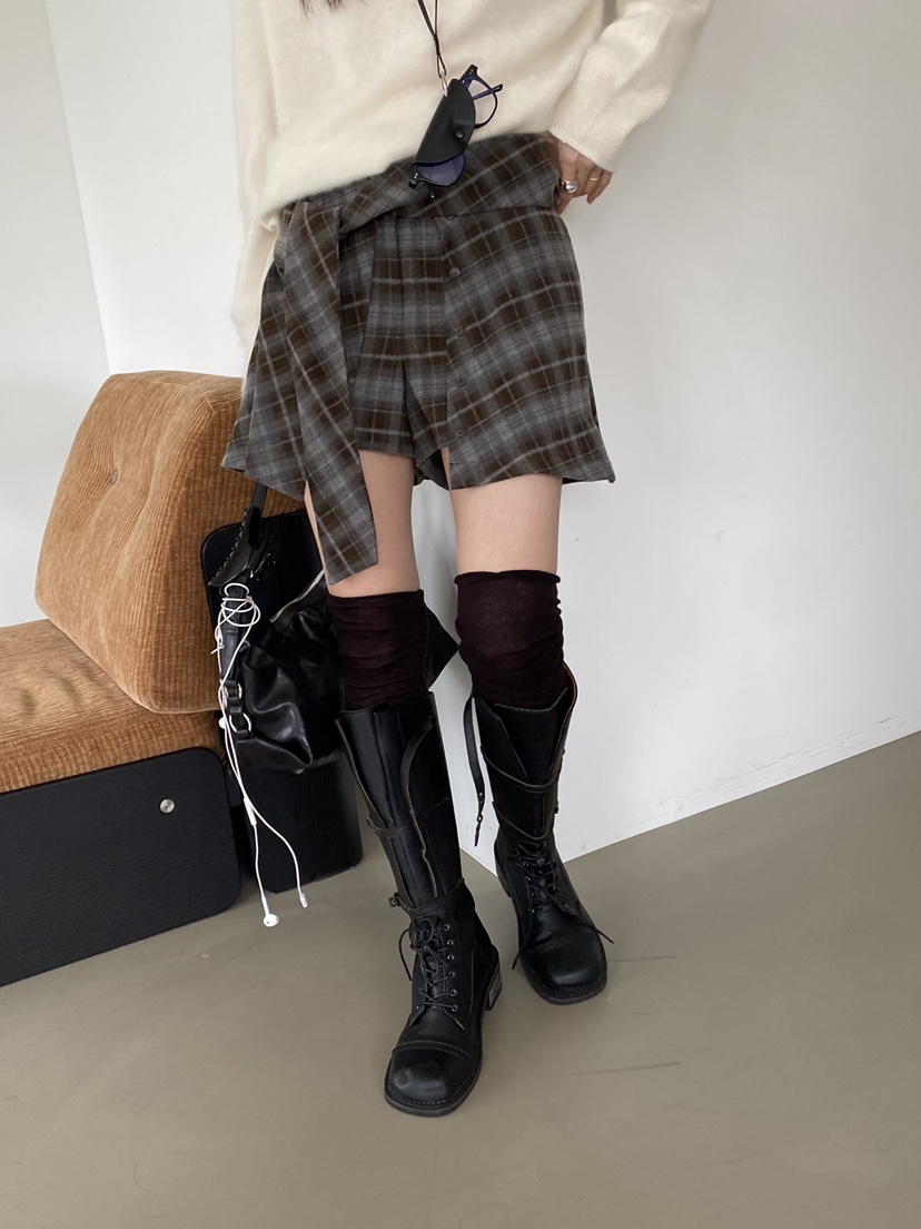 Verbena韓國代購女士新款人氣推薦真品時尚熱賣休閑裙褲格子Verbena裙褲
