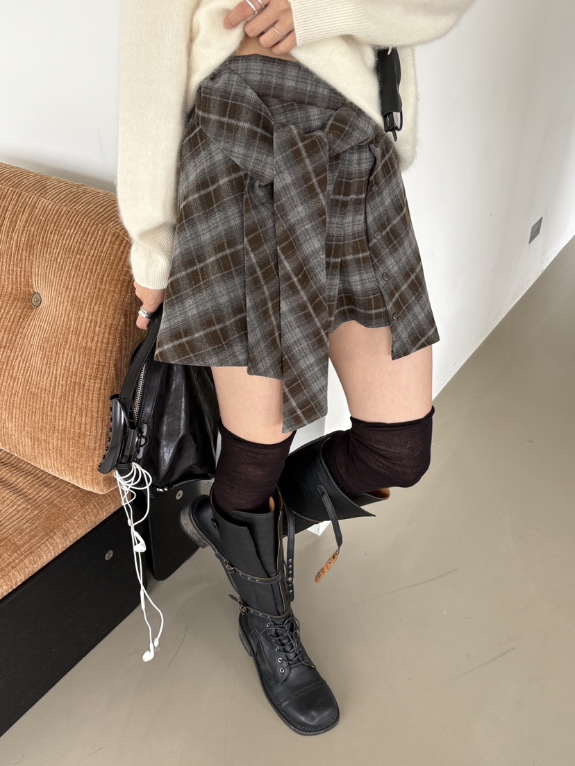 Verbena韓國代購女士新款人氣推薦真品時尚熱賣休閑裙褲格子Verbena裙褲圖色1