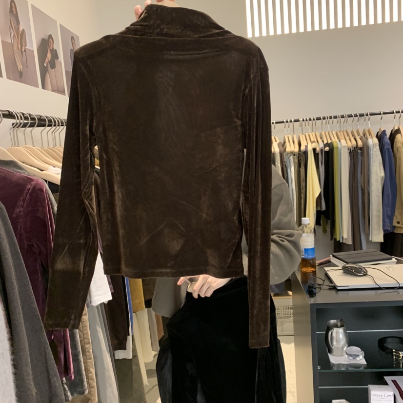 PLATE東大門代購女裝新品推薦時尚真品休閑長袖T恤天鵝絨ANOTHER PLATE MOOD WEAR長袖T恤圖色5棕色