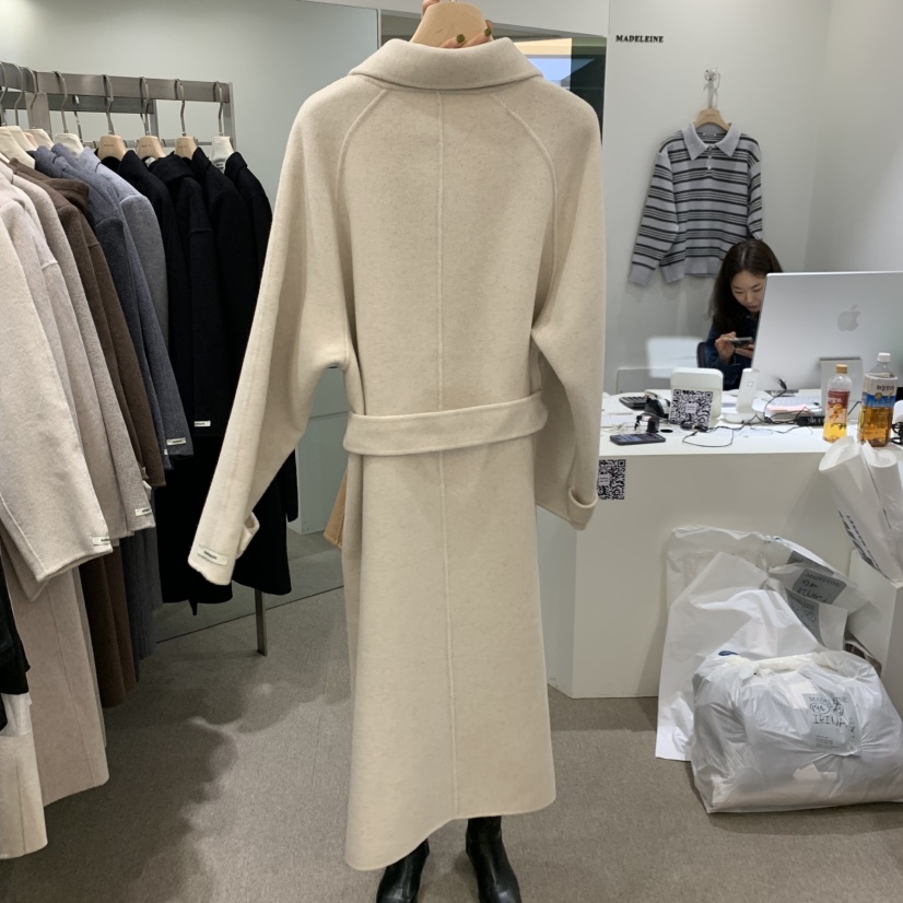 MADELEINE東大門代購女士新品真品推薦中長款大衣含腰帶羊絨MADELEINE中長款大衣