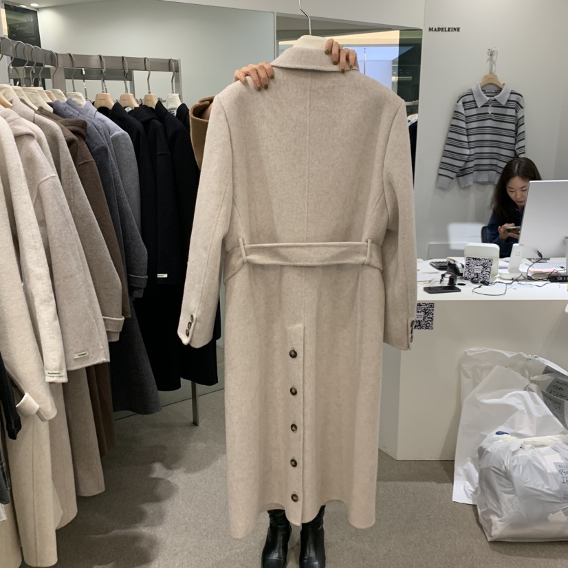 MADELEINE韓國直郵女士新品熱賣推薦中長款大衣含腰帶羊絨MADELEINE中長款大衣