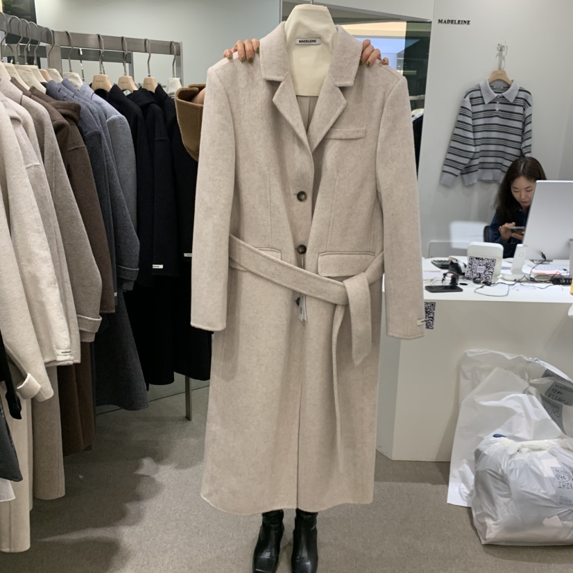 MADELEINE韓國直郵女士新品熱賣推薦中長款大衣含腰帶羊絨MADELEINE中長款大衣圖色1