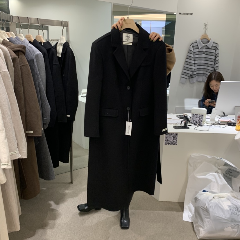 MADELEINE韓國直郵女士新品熱賣推薦中長款大衣含腰帶羊絨MADELEINE中長款大衣圖色3黑
