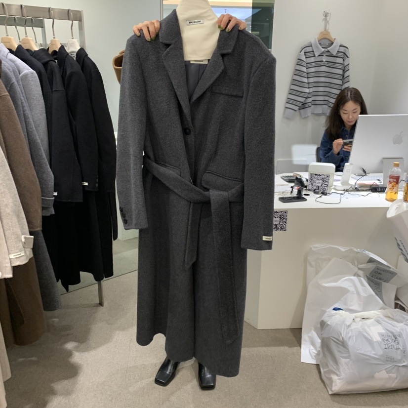 MADELEINE韓國直郵女士新品熱賣推薦中長款大衣含腰帶羊絨MADELEINE中長款大衣圖色4墨