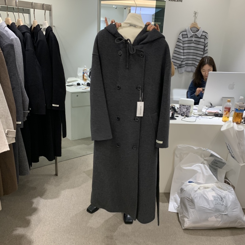 MADELEINE東大門直郵女裝新款休閑熱賣中長款大衣含腰帶羊絨MADELEINE中長款大衣圖色4墨
