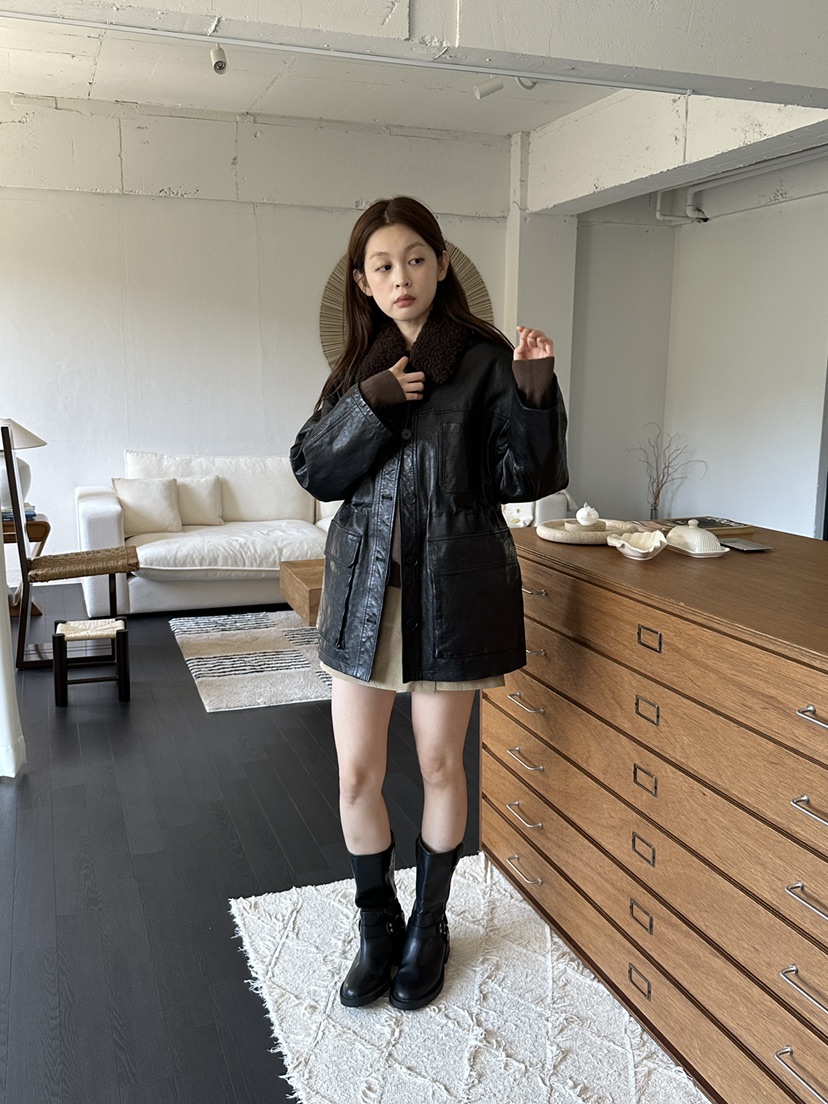 NDE東大門實拍女士新品真品熱賣推薦人氣時尚休閑皮衣羊皮鵝BOHEME_NDE皮衣