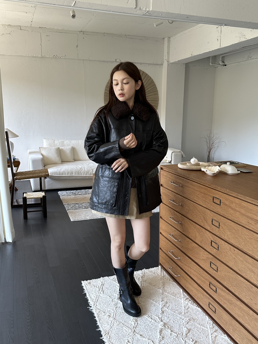 NDE東大門實拍女士新品真品熱賣推薦人氣時尚休閑皮衣羊皮鵝BOHEME_NDE皮衣