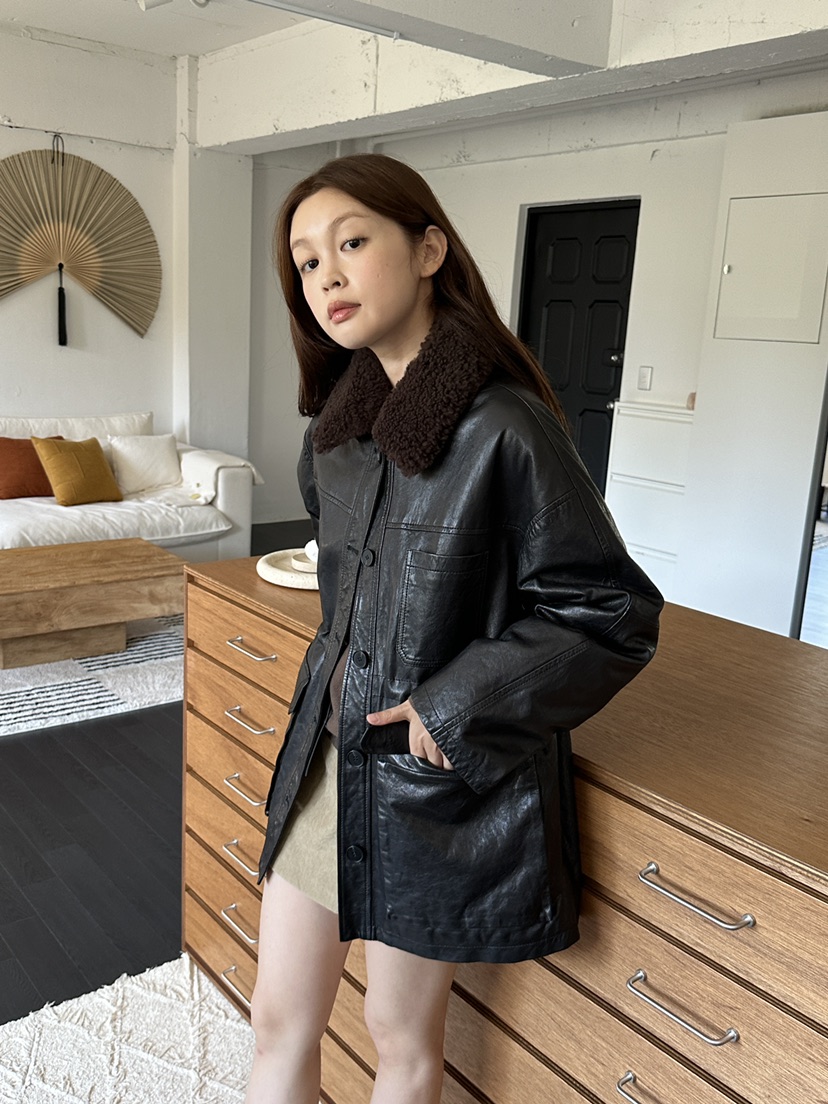NDE東大門實拍女士新品真品熱賣推薦人氣時尚休閑皮衣羊皮鵝BOHEME_NDE皮衣