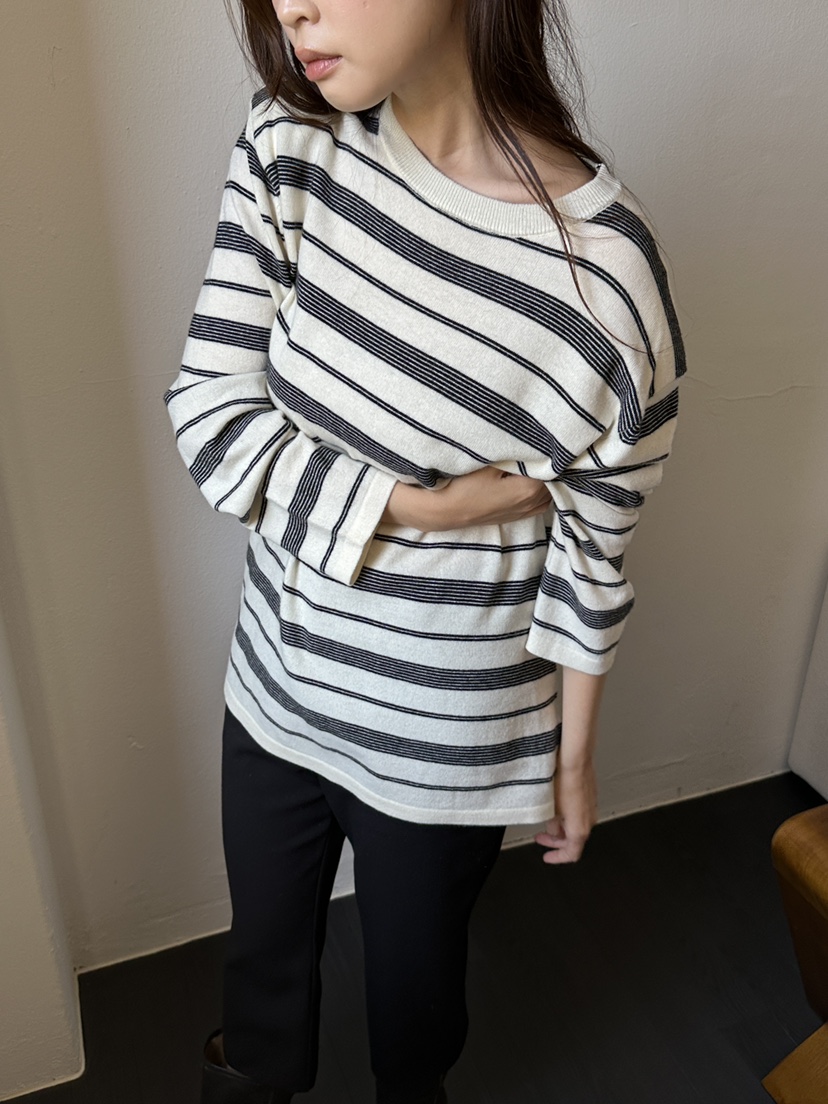 NDE東大門代購女士新品真品時尚推薦熱賣人氣針織衫填充條紋BOHEME_NDE針織衫