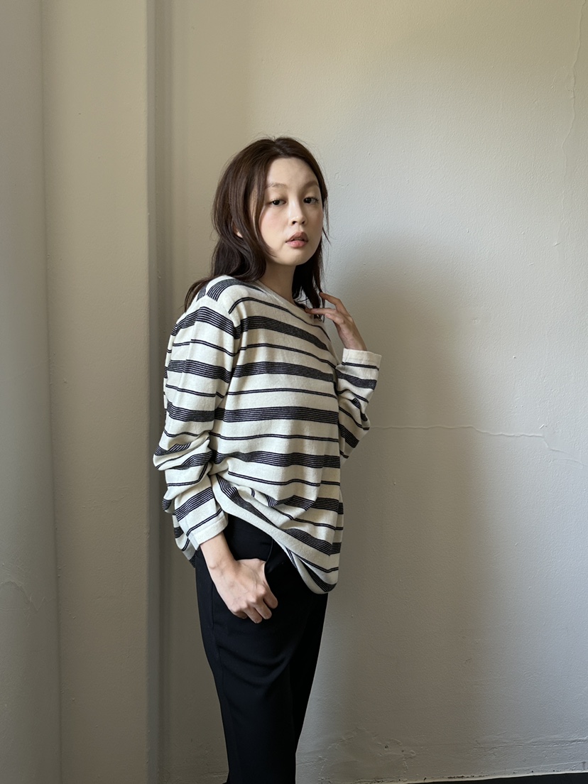 NDE東大門代購女士新品真品時尚推薦熱賣人氣針織衫填充條紋BOHEME_NDE針織衫