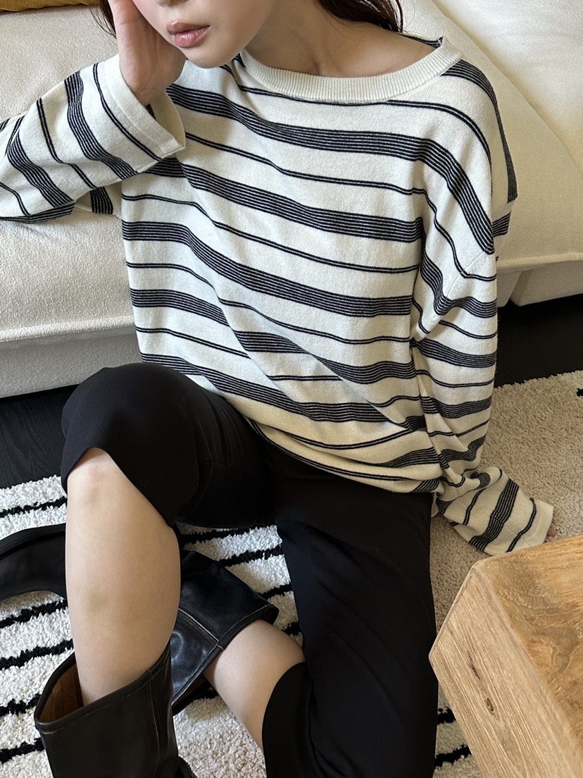NDE東大門代購女士新品真品時尚推薦熱賣人氣針織衫填充條紋BOHEME_NDE針織衫
