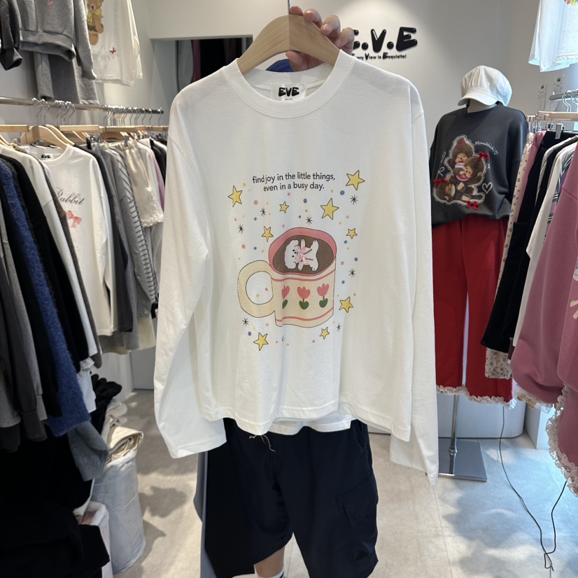 EVE韓國直郵女裝新款時尚熱賣真品推薦人氣休閑長袖T恤EVE長袖T恤圖色1