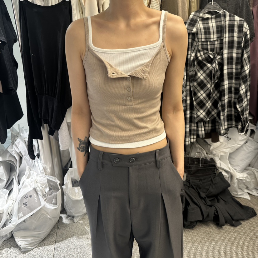 VIRKIN東大門代購女裝新品休閑熱賣推薦吊帶背心無袖羅紋VIRKIN吊帶/背心圖色1