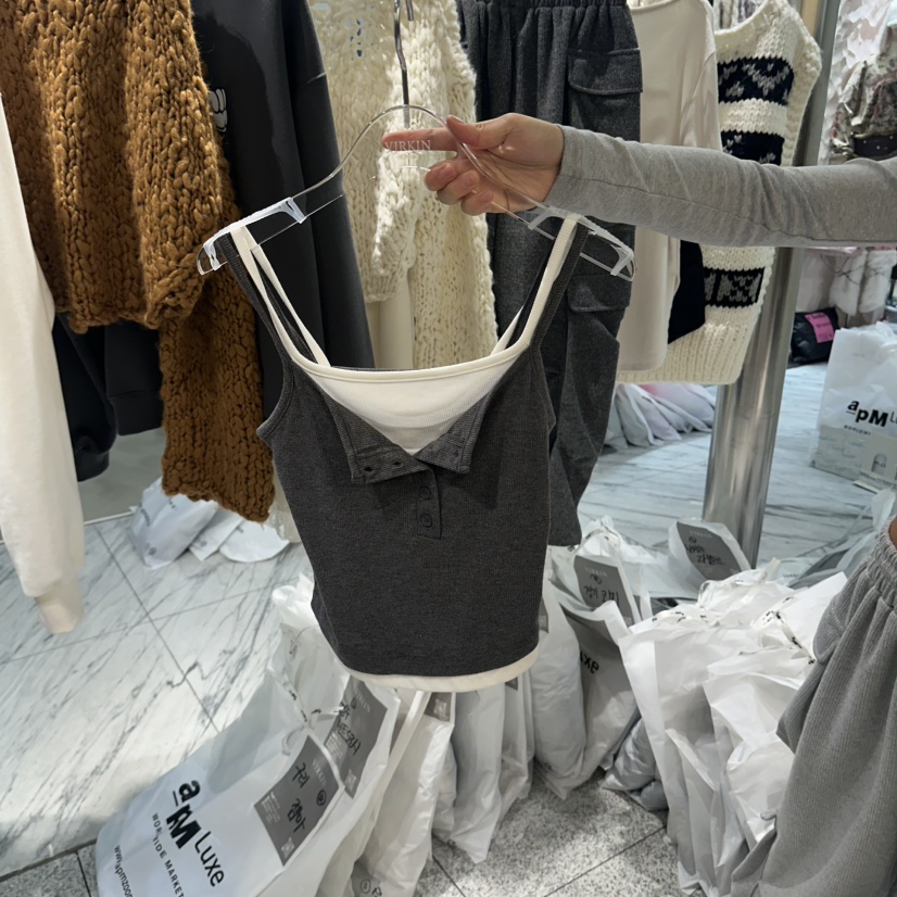 VIRKIN東大門代購女裝新品休閑熱賣推薦吊帶背心無袖羅紋VIRKIN吊帶/背心圖色4深灰色